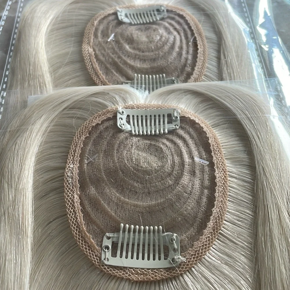 NWT 100% human REMY hair #60 #613 vanilla blonde cream topper HAND TIED silk